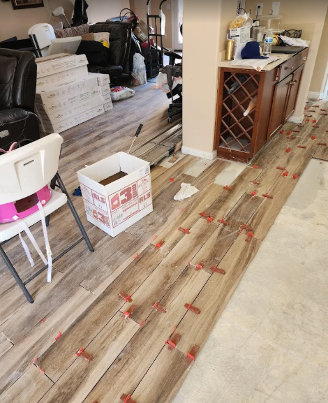 Wood-look tile flooring install